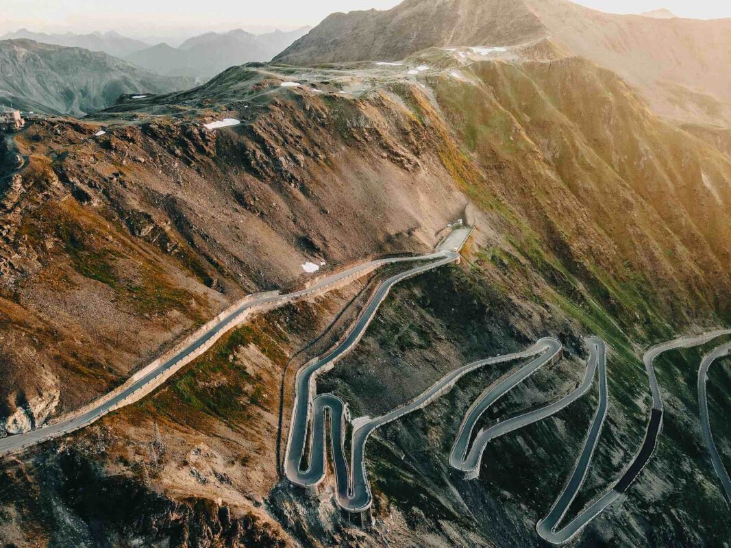 a view of the Stelvio Pass that is often featured with the Giro d'Italia cycling race